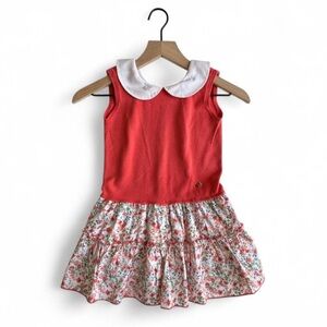 Granlei Spain Girls Dress Size 7 Red Knit Floral Skirt Peter Pan Collar